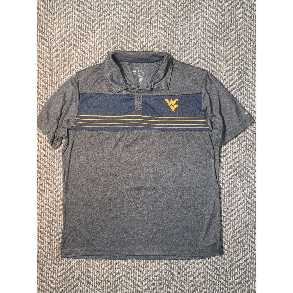 Colosseum Men's XL West Virginia Mountaineers Grey Heathered Polo Shirt WVU